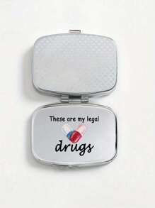 Cute Pill Letter Series Pattern Two Compartment Portable Pill Storage Room, Cute Mini Metal Storage Box, Portable Jewelry And Pill Box, Personalized Creative Gift With Cartoon Logo
