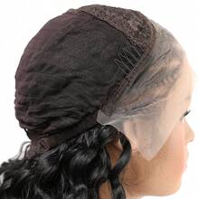 26 英寸长合成蕾丝前辫卷发无胶假发，适合婴儿头发 - 黑色 - 查看 9