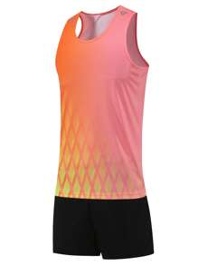 2pcs Women Athletic Sporty Set, Marathon Race Training Outfit, Breathable Tank Top & Shorts Set