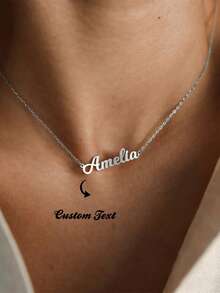 Personalized Women's Name Necklace, Fashionable Jewelry, Stainless Steel Nameplate Pendant Necklace, Best Friend Gift, New Year Charm - Type 2 - View 1