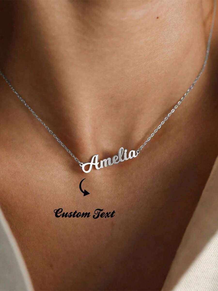 Personalized Women's Name Necklace, Fashionable Jewelry, Stainless Steel Nameplate Pendant Necklace, Best Friend Gift, New Year Charm - Type 2 - View 1