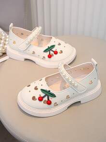 1 par de zapatos casuales y transpirables con diseño de corazón hueco y decoración de cerezas, adecuados para el verano - Beis - Ver 3