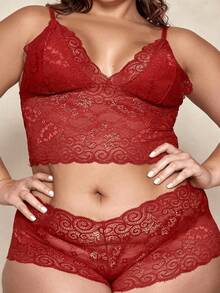 Lace Lingerie Set Waiting For Husband Sensual Plus Size Cropped And Panties Shorts Sexy Intimate Fashion Factory Promotion Resale - Đỏ - Xem 3