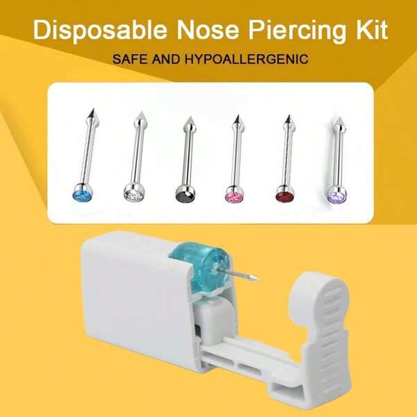 1pc pistola de piercing de nariz descartável com pino de nariz de aço inoxidável embutido - kit de piercing de nariz de segurança