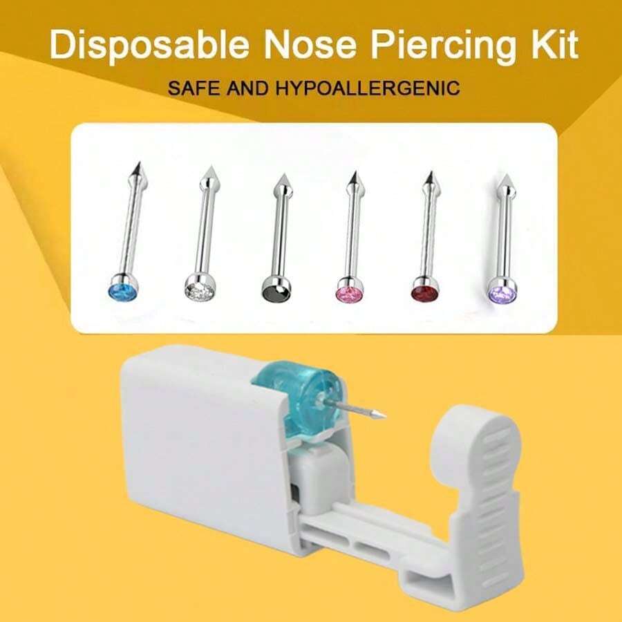1 Súng xỏ khuyên mũi dùng một lần có đinh mũi bằng thép không gỉ tích hợp - Bộ xỏ khuyên mũi an toàn
