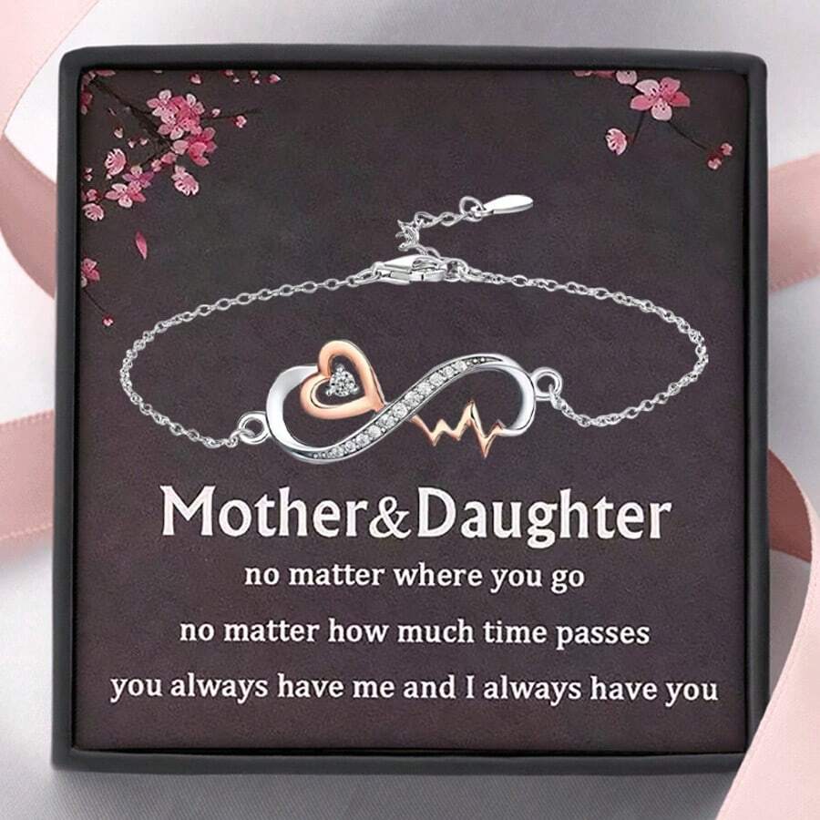 1pc Mother & Daughter Infinity Heartbeat Bracelet With Card And Box Gift, Mother Day Gift, Birthday Gift, Christmas Gift - Mother Daughter - View 1