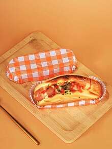 30pcs/Set Paper Food Tray - Paper Hot Dog Tray, Multifunctional Snack Stall Service Boat, Rectangular Ripple Design, Suitable For Snacks, Party Supplies, Takeout (Grid Pattern) - Multicolor - View 2