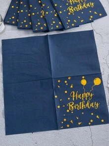 96pcs/Set Navy Blue Birthday Party Supplies, Foiled Navy Blue & Gold Birthday Party Disposable Plates, 7/9-Inch, Matching Foiled Paper Plates, Cups, Napkins For Party Decor - Multicolor - View 6