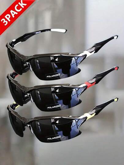 3-Pack Men's Casual , Fashionable Multi-Color Combination Sports Glasses For Cycling, Outfit Matching, Hiking, Trekking
