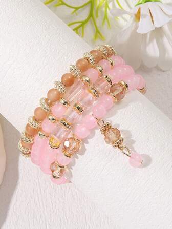 4pcs/Set Crystal Beaded Children's Bracelet Set, Suitable For Vacation, Holiday Party, Birthday Gift, Girl's Accessory