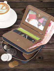 New Men's Patchwork Money Clip Wallet, Minimalist Foldable Small Retro Coin Purse, European And American Business Bifold Zipper Coin Pouch Vintage Men Essentials Gifts For Men Christmas Gifts Christmas Bags Card Holder Men's Gifts New Year Gift Valentine's Day - Blue - View 6