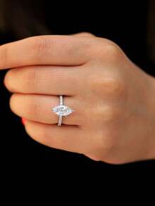 1克拉闪亮椭圆形订婚戒指/结婚戒指，925纯银，女士承诺戒指/永恒戒指，精致珠宝礼品 - 銀色 - 查看 8