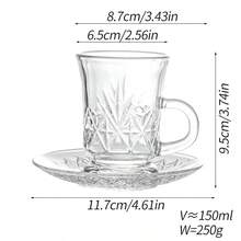 1 Set, Turkish Tea Cup With Saucer Set, Retro Glass Tea Cup Coffee Cup Combination, Includes 6 Cups And 6 Saucers, Slim Waist Design With Thickened Bottom To Prevent Tea From Getting Cold, Suitable For 6 People - Multicolor - View 14