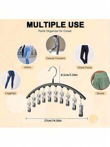 1pc Rotating Space-Saving Curved Hanger, Suitable For Yoga Pants And Leggings - Closet Organizer With 10 Clips, Tights Hanger, Suitable For Clothing Stores, Valentine's Day, Wedding, Birthday Gifts - Multicolor - View 6