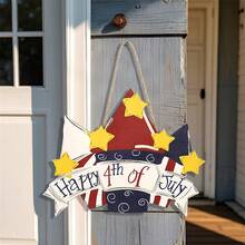4th Of July Welcome Sign Firework/Bell/Truck Print Wooden Sign Memorial Day Door Hanger With Lanyard - Colorful - View 1
