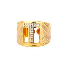Cubic Zirconia Letter Decor Ring - Yellow Gold - View 16