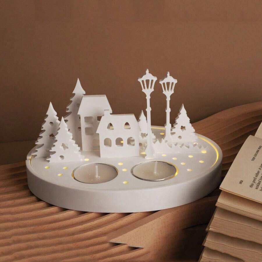 Moldes de silicona para hacer candelabros con forma de casas de árbol y paisaje urbano de yeso, cemento y resina cristal para manualidades - Decoración casera DIY