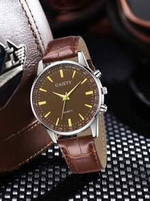 2Pcs Men's PU Leather Strap Fashionable Casual Classic Three Eye Roman Letter Dial Quartz Watch For Daily Wear Or Holiday Gifts