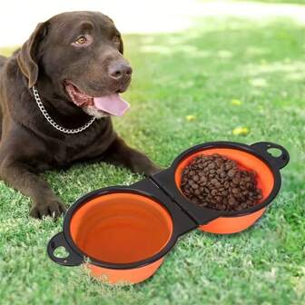 1 pezzo Ciotola doppia pieghevole per animali domestici, ciotola da viaggio portatile per cibo e acqua, adatta per viaggi all'aperto e campeggio con animali domestici