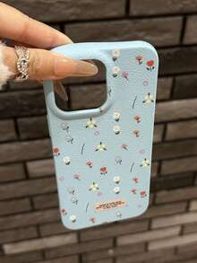 New Autumn/Winter High-End Fashion Floral Embossed Leather Phone Case, Shockproof Full Coverage Protection Compatible With IPhone 16/15/15Pro/15ProMax/14/13/12/11/X/7/8 Series - Blue Autumn and Winter Tricolor Flowers - View 6