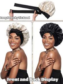 1pc Satin Bonnet, Silk Sleep Cap, Double-Layered Hair Covering With Elastic Band, Suitable For Curly Hair Sleep Cap