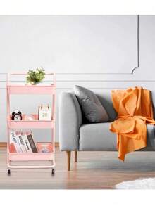 Mobile Kitchen Trolley, Multi-Layer Bathroom Storage Rack With Wheels, Living Room Storage Trolley, Beauty Trolley - Pink - View 7