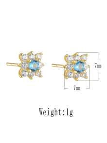 1 Pair S925 Sterling Silver Cubic Zirconia Flower Stud Earrings, Elegant, Fashionable, Fresh - Gold - View 4