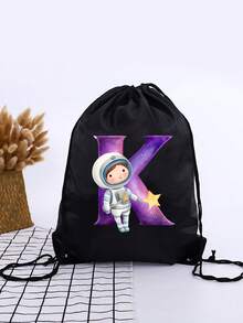1pc A-Z Astronaut Pattern Letter, Outdoor Sports Bag, Outdoor Football Backpack, Basketball Backpack, Boys Girls Outdoor Sports Hiking Backpack, Large Capacity Lightweight Drawstring Bag - Multicolor - View 8