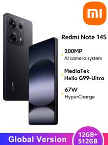 Xiaomi Redmi Note 14S Smartphone 12GB+512GB Global Version Helio G99-Ultra Processor 200MP+8MP+2MP Triple Camera 6.67" AMOLED Display Supports 67W HyperCharge 5000mAh (Typ) Battery AI Features
