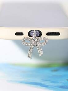 1pc Rhinestone Bow Dust Plug, Elegant Y2K Fashion, Alloy Metal Accessory, Transparent Silicone Smartphone Earphone Tablet Kindle Dust Plug Pendant, Creative Stylish Hanging Decor, Compatible With Apple Lightning/Type-C/Android Micro USB, Fits All Mobile Phone Models - Silver - View 11