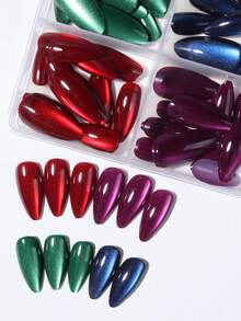 98 miếng (4 kiểu phối hợp) Móng giả dán acrylic hình hạnh nhân dài, bóng bẩy, màu đỏ huyết, mắt mèo, phong cách Y2K, thiết kế móng tay hình hạnh nhân ngắn, bộ móng giả vừa vặn hoàn hảo, bao gồm: 1 gel dán và 1 dũa móng, móng giả mắt mèo màu xanh lá cây, tím, đỏ, xanh dương, hồng, phù hợp cho phụ nữ và bé gái sử dụng hàng ngày, cũng thích hợp cho các bữa tiệc rave và các dịp làm móng nghệ thuật khác. - Nhiều màu - Xem 3