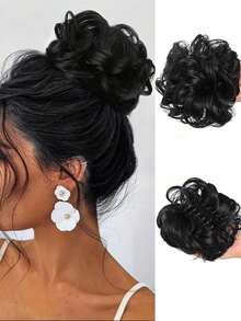 Stufenklammer für verwuschelte Dutt Haarverlängerungen für Frauen, verwuschelte wellige lockige Haardutts, Hochsteckfrisuren Haarverlängerungen mit Synthetikhaaren Dutt Zopf Verlängerung (Dunkelbraun)