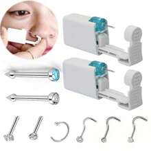 2 pezzi Kit di perforazione nasale monouso con piercing nasali incorporati - Kit di autoperforazione nasale con 6 pezzi di anelli per piercing al naso