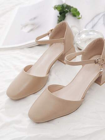 2025 Spring/Summer New Chunky Heel Hollow-Out Buckle Strap Sandals, Versatile Closed Toe High Heels For Women