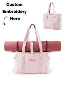 1pc Embroidery Customization Tote Bag For Women With Zipper, Gym Tote With Compartments, Large Capacity Casual Shoulder Bag, Work Tote Nurse Dance Yoga Bag For Sport, Travel