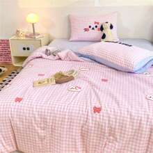 4Pcs,Checkered Print Series Embroidered Summer Quilt - Features Various Adorable Patterns, Cool, Breathable, And Soft.