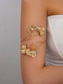 1 Pc Butterfly Flower Arm Cuff Upper Arm Band Floral Arm Bangle Summer Body Jewelry For Women - Gold - View 1