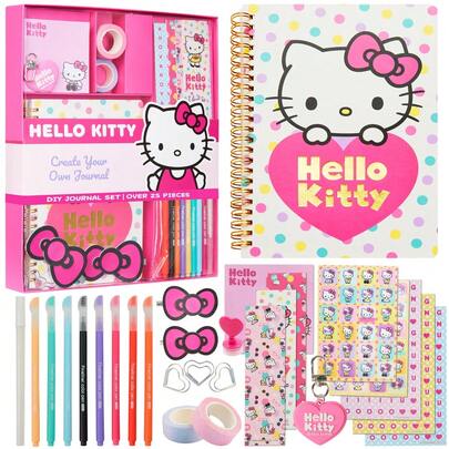 Hello Kitty DIY Journal Kit A5 Diary Kawaii Art Supplies Stickers Sticky Notes Keyring Coloured Pens Arts And Crafts Anime Gift