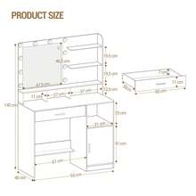 Dressing Table With Mirror And 10 LED Lights, Dressing Table With 3 Shelves & 4 Open Compartments, Dressing Table With Large Drawer & Cabinet, 3 Adjustable Lighting Levels - White - View 10