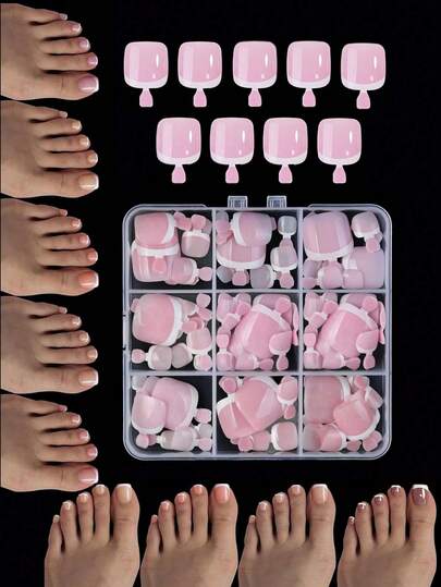 216Pcs Short French Tip Toenail Press Ons Glossy Square Multicoloured Fake Toe Nails Full Cover Soft Gel Press On Nails Toes, Soak Off Press On Toenails Luxury Press On Toenails For Women Girls Nail Extension Home Diy Nail Salon - Diy Pedicure Nail Supplies Nails