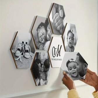4pcs Modern Hexagon Custom Photo Wood Panel Mural, Personalized Collage Picture Frame, Horizontal Layout, No Electricity Required, Customizable Wall Art, Suitable For Living Room, Bedroom, Suitable For Family, Friends, Multi-Functional, High-Quality, Colorful, Modern, Custom, Personalized, Unique, Ideal Gifts For Her, For Anniversaries, For Valentine's Day, For Mother's Day, For Birthdays, For Father's Day, For Graduation, For Weddings, For Housewarming, Home Decor, Customized Photo Albums, Frames, & Accessories