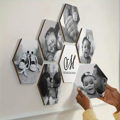 4pcs Modern Hexagon Custom Photo Wood Panel Mural, Personalized Collage Picture Frame, Horizontal Layout, No Electricity Required, Customizable Wall Art, Suitable For Living Room, Bedroom, Suitable For Family, Friends,Multi-Functional,Durable,Ornamental,Reusable,Exquisite,Stylish,High-Quality,Colorful,Modern,Custom,Personalized,Unique,Ideal Gifts For Him,Ideal Gifts For Her,Boyfriend,Dad,Girlfriend,Mom,Family,Friends,Tea Room,Home,Garden,Office,For Anniversaries,For Valentine's Day,For Mother's Day,For Birthdays,For Father's Day,For Graduation,For Weddings,For Housewarming,Home Decor