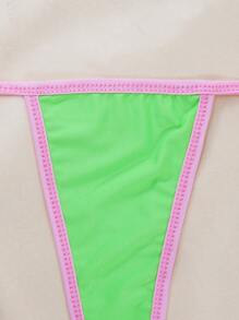 Heißes Kontrastsaum Dessous Set, Micro Dreieck Halfter Binden Riemen Bikini Wäsche BH & Tanga, Damen Sexy Dessous & Unterwäsche