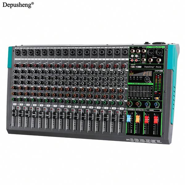 DEPUSHENG Depusheng PA16 - Mezclador de audio de 16 canales, consola de mezcla de sonido, controlador de sonido con USB y Bluetooth, alimentación de 48 V para profesionales y principiantes