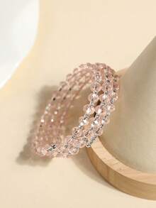 1pc Girls Crystal & Rhinestone Elastic Wrapped Bracelet, Minimalist & Versatile - Multicolor - View 14