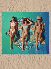 SHENG CHUN 1pc Personalized Ocean Animal Print Beach Blanket, Comes With Drawstring Carry Bag, Multiple Sizes, Suitable For Group Gatherings & Family Vacations, Essential For Beaches, Lawns, Foldable, Moisture-Proof, Waterproof, Non-Stick Sand, Outdoor Camping Mat, Portable Picnic Rug Summer Travel,Vacation Holiday Bathroom Decor Beach Essentials