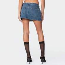 Denim Skort Skirts Women Casual Mini Jean Skirt Stretch Low Waisted Jean Skirt For Women Zip Denim Skirt - 藍色 - 查看 3
