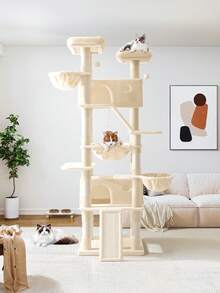 Allewie 81 Inches Tall Cat Tree/Multi-Level Large Cat Tree House And Towers For Large Cat/Cat Climbing Tree With Cat Condo And Hammock/Cat Tree Scratching Post/Wide Base/Cat Tree/Dark Grey/Grey/Pink/Beige/White & Black SPO/Leopard Print * Room Decor Home Decor Christmas Decor Bedroom Decor - Màu be - Xem 2