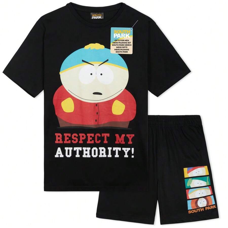 SOUTH PARK Pyjama Set Short PJ Funny Lounge Comfy Sleepwear Breathable Stan Kyle Cartman Kenny Nightwear Gift - Black - View 1