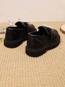 1 Pair Fashion Cute Heart PU Faux Pearl Hook Loop Non-Slip Comfortable Versatile Girls Flats Round Toe, Suitable For Outdoor, Daily, Party And School Wear In Spring And Autumn, Mary Jane Loafers - Black - View 5